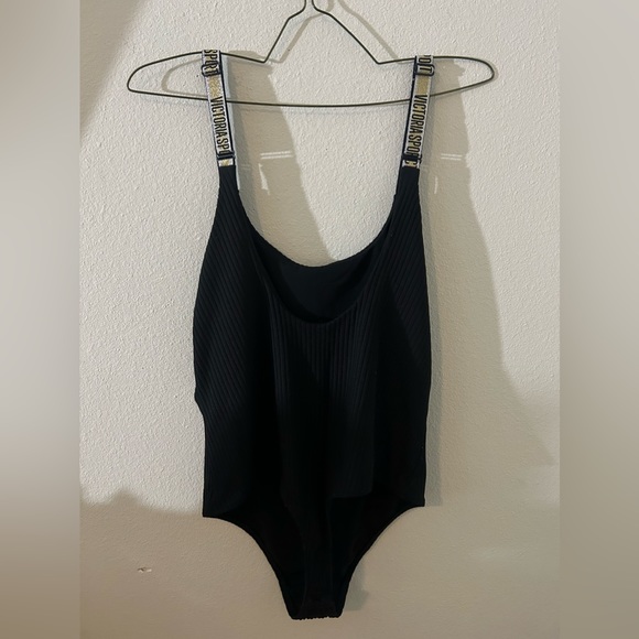 victoria’s secret sports black bodysuit one piece swimsuit ribbed scoop back - Picture 7 of 7